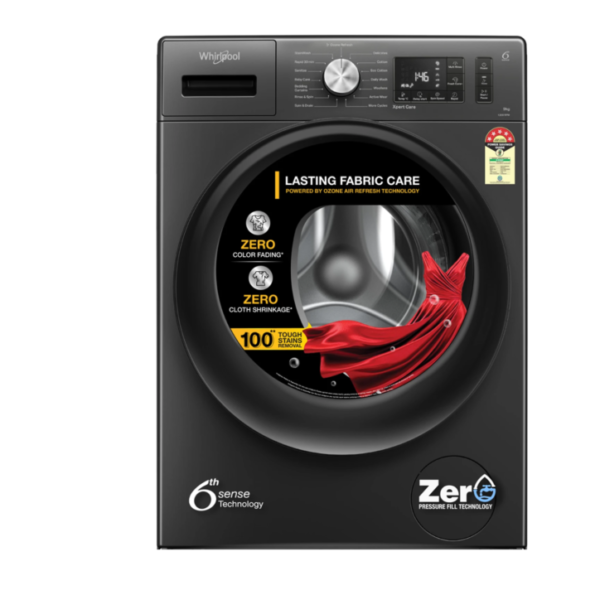 whirlpool Washing Machine 9 kg ozone technology 5 star inverter 100,1200RPM+ tough stains+ Supremcarefully e automatic front load, built in heater