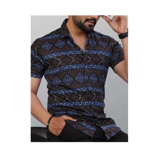 Men Regular, Slim Fit Printed Ribbed Collar Casual Shirt