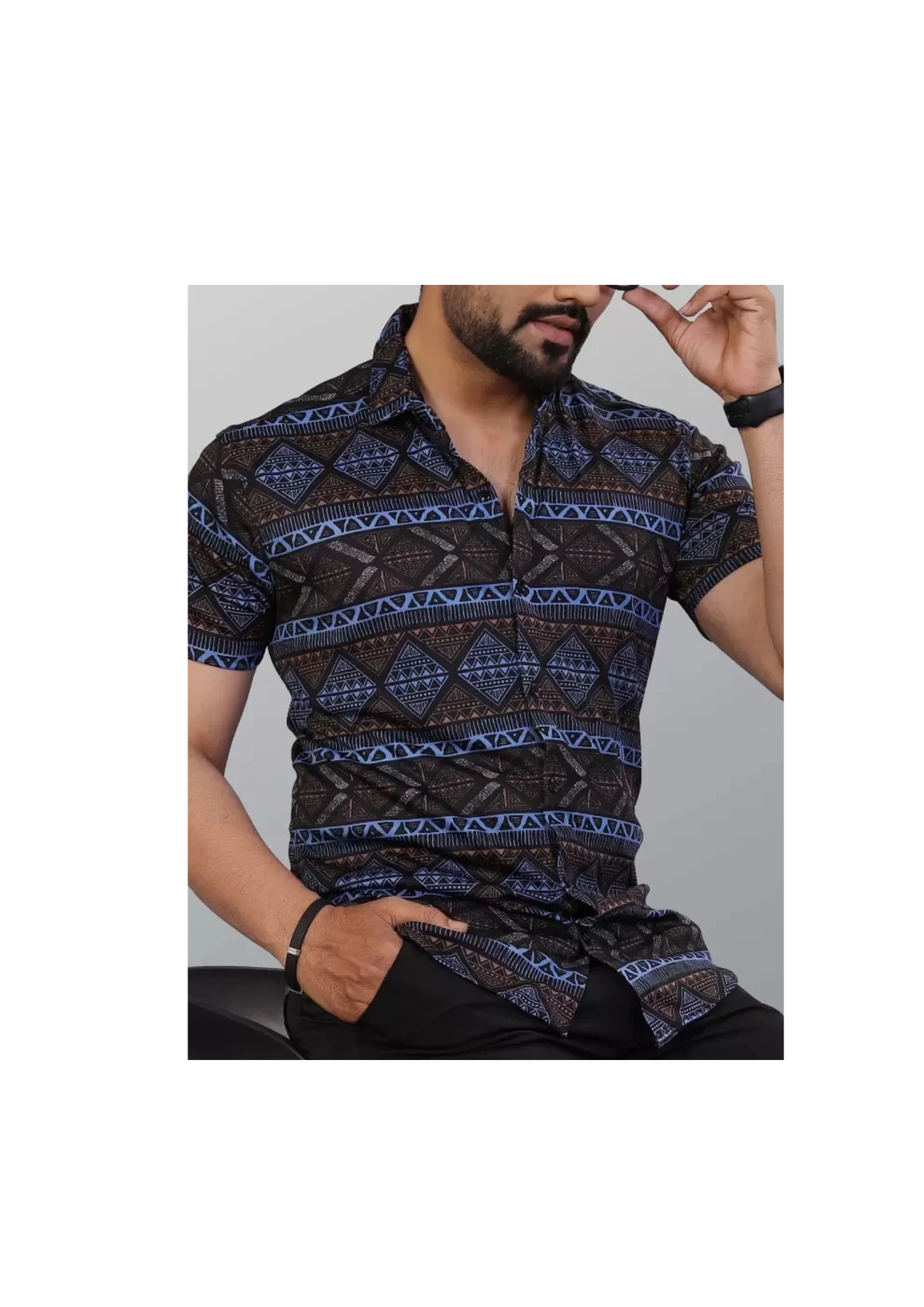 Men Regular, Slim Fit Printed Ribbed Collar Casual Shirt